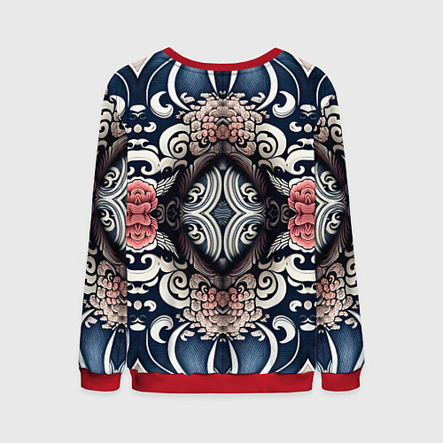 Мужской свитшот Irezumi style: девушка и синие узоры / 3D-Красный – фото 2