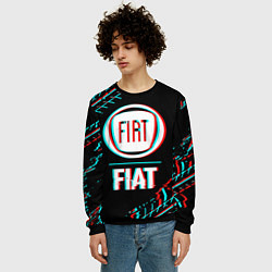 Свитшот мужской Значок Fiat в стиле glitch на темном фоне, цвет: 3D-черный — фото 2