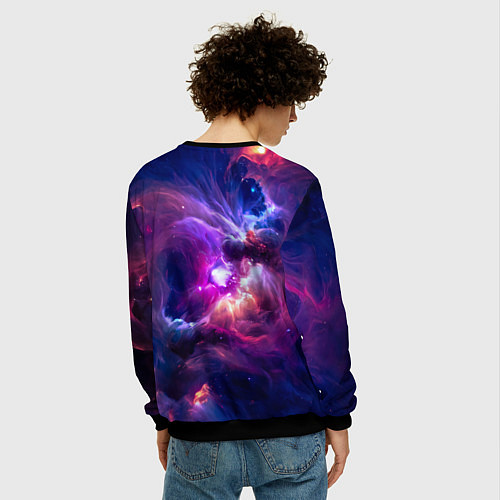 Мужской свитшот Небула в космосе в фиолетовых тонах - нейронная се / 3D-Черный – фото 4