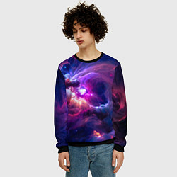 Свитшот мужской Небула в космосе в фиолетовых тонах - нейронная се, цвет: 3D-черный — фото 2