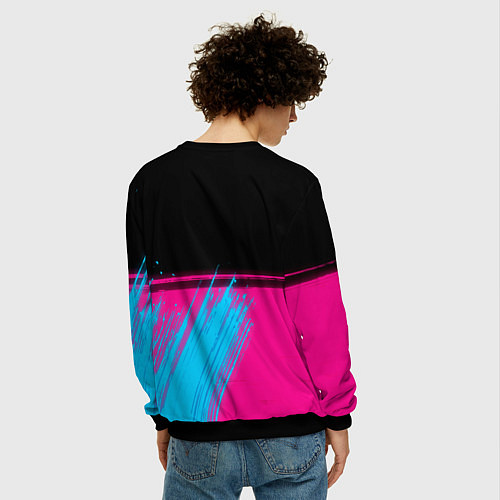 Мужской свитшот Great Wall - neon gradient: символ сверху / 3D-Черный – фото 4