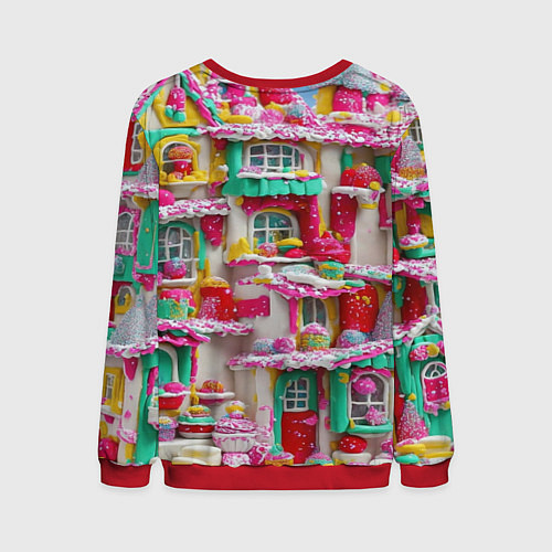 Мужской свитшот Домики из сладостей / 3D-Красный – фото 2