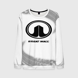 Свитшот мужской Great Wall speed на светлом фоне со следами шин, цвет: 3D-белый