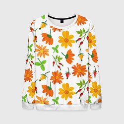 Свитшот мужской Orange flowers, цвет: 3D-белый