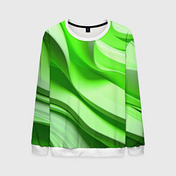 Свитшот мужской Светлые зеленые волны, цвет: 3D-белый