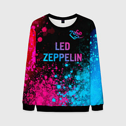 Свитшот мужской Led Zeppelin - neon gradient: символ сверху, цвет: 3D-черный