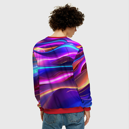 Мужской свитшот Неоновые волны / 3D-Красный – фото 4