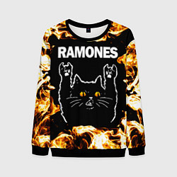 Свитшот мужской Ramones рок кот и огонь, цвет: 3D-черный
