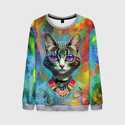 Свитшот мужской Cat fashionista - neural network, цвет: 3D-меланж