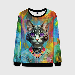 Свитшот мужской Cat fashionista - neural network, цвет: 3D-черный