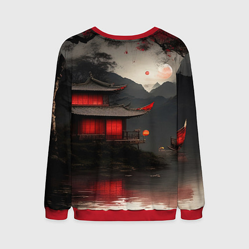 Мужской свитшот Домик у озера / 3D-Красный – фото 2