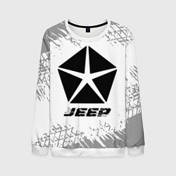 Свитшот мужской Jeep speed на светлом фоне со следами шин, цвет: 3D-белый