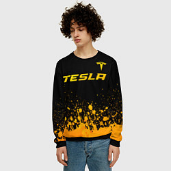 Свитшот мужской Tesla - gold gradient: символ сверху, цвет: 3D-черный — фото 2