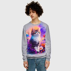 Свитшот мужской Котик и акварель, цвет: 3D-меланж — фото 2