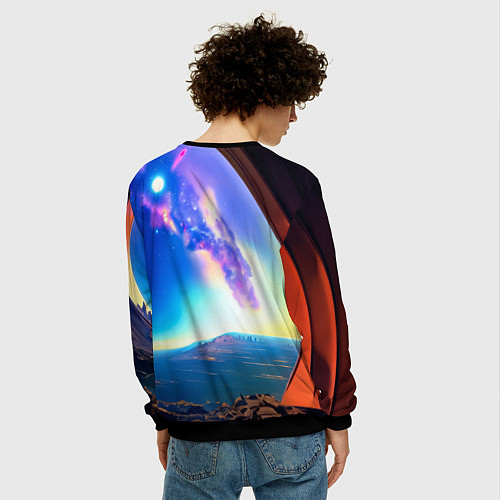 Мужской свитшот Девушка в спиральном тоннеле / 3D-Черный – фото 4