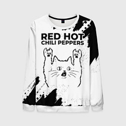 Свитшот мужской Red Hot Chili Peppers рок кот на светлом фоне, цвет: 3D-белый