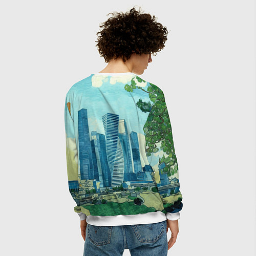 Мужской свитшот Москва-сити Ван Гог / 3D-Белый – фото 4