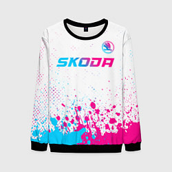 Свитшот мужской Skoda neon gradient style: символ сверху, цвет: 3D-черный