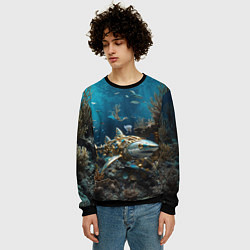 Свитшот мужской Механическая акула, цвет: 3D-черный — фото 2