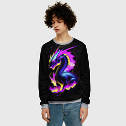 Свитшот мужской Неоновый космический дракон, цвет: 3D-меланж — фото 2