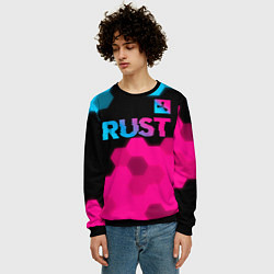 Свитшот мужской Rust - neon gradient: символ сверху, цвет: 3D-черный — фото 2
