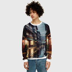 Свитшот мужской Токио в дожде, цвет: 3D-белый — фото 2