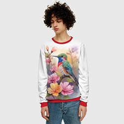 Свитшот мужской Колибри и цветы - акварель, цвет: 3D-красный — фото 2