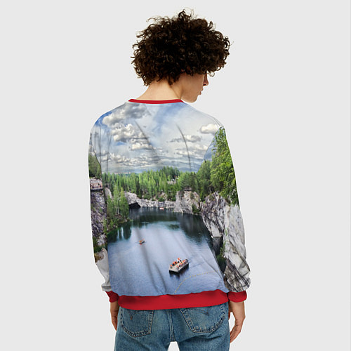 Мужской свитшот Карелия горный парк Рускеала / 3D-Красный – фото 4