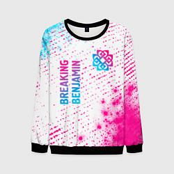 Свитшот мужской Breaking Benjamin neon gradient style: надпись, си, цвет: 3D-черный