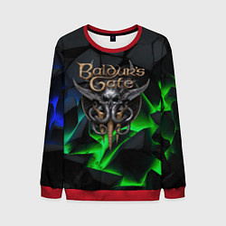 Свитшот мужской Baldurs Gate 3 black blue neon, цвет: 3D-красный