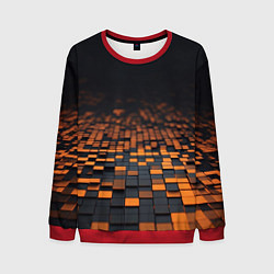 Свитшот мужской Черные и оранжевые пиксели, цвет: 3D-красный