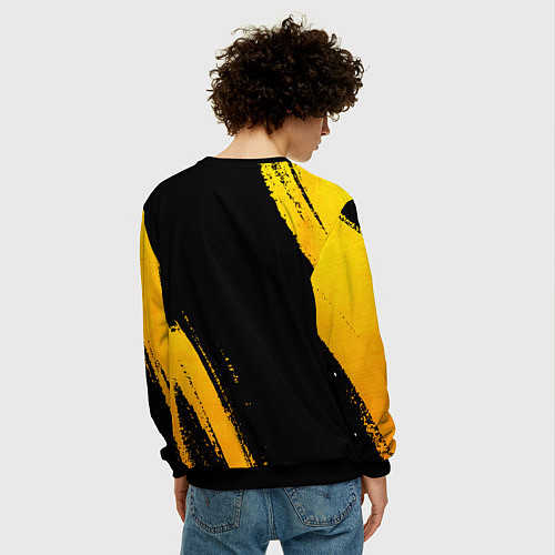 Мужской свитшот Cyberpunk 2077 - gold gradient: надпись, символ / 3D-Черный – фото 4