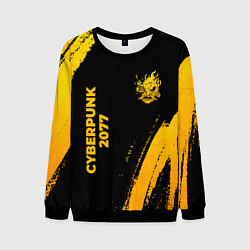 Свитшот мужской Cyberpunk 2077 - gold gradient: надпись, символ, цвет: 3D-черный