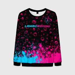 Свитшот мужской Lamborghini - neon gradient: символ сверху, цвет: 3D-черный