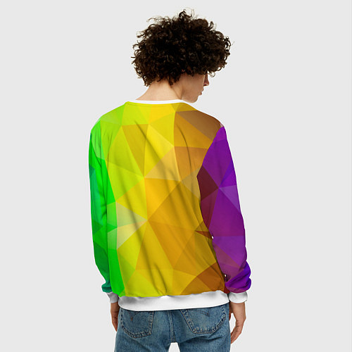 Мужской свитшот Жёлто-зелёная геометрия / 3D-Белый – фото 4
