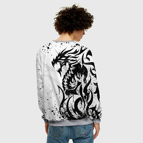 Мужской свитшот Fox motocross - белый дракон / 3D-Меланж – фото 4