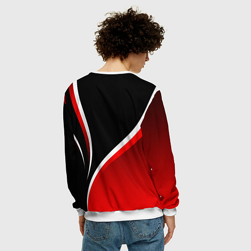 Мужской свитшот Кавасаки - красные волны / 3D-Белый – фото 4