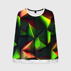 Свитшот мужской Объемные зеленые треугольники, цвет: 3D-белый
