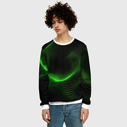 Свитшот мужской Зеленая абстракция на черном фоне, цвет: 3D-белый — фото 2