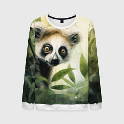Свитшот мужской Лемур акварель, цвет: 3D-белый