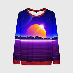 Свитшот мужской Mountains - sun - space - vaporwave, цвет: 3D-красный