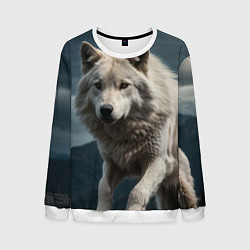 Свитшот мужской Белый волк вожак стаи, цвет: 3D-белый