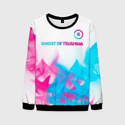 Свитшот мужской Ghost of Tsushima neon gradient style: символ свер, цвет: 3D-черный