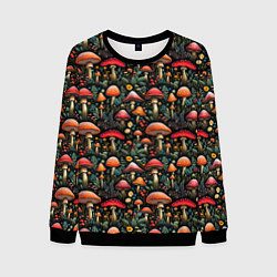 Свитшот мужской Сказочные грибы мухоморы паттерн, цвет: 3D-черный