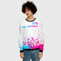 Свитшот мужской Nine Inch Nails neon gradient style: символ сверху, цвет: 3D-черный — фото 2