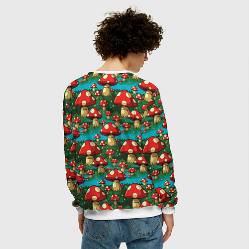 Мужской свитшот Мультяшный мухомор паттерн / 3D-Белый – фото 4