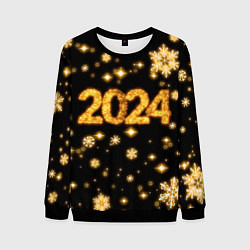 Свитшот мужской Новый 2024 год - золотые снежинки, цвет: 3D-черный
