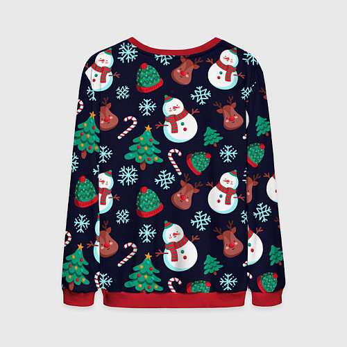 Мужской свитшот Снеговички с рождественскими оленями и елками / 3D-Красный – фото 2