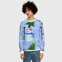 Свитшот мужской Снеговики с новогодними елками паттерн, цвет: 3D-белый — фото 2