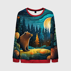 Свитшот мужской Хозяин тайги: медведь в лесу, цвет: 3D-красный